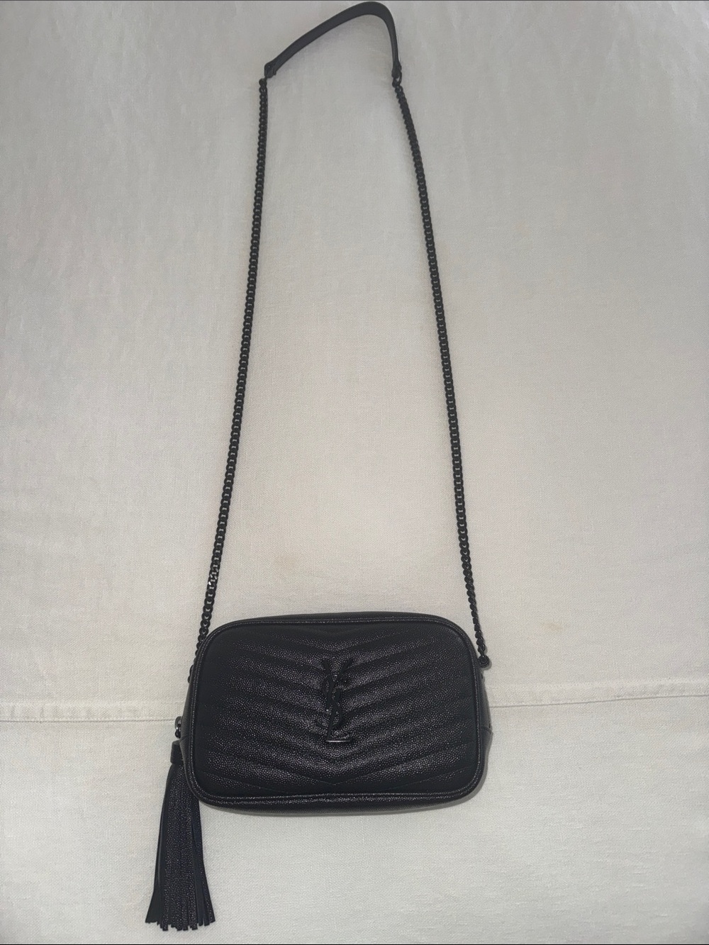 Yves Saint Laurent Black Quilted Leather Crossbody with Tassel